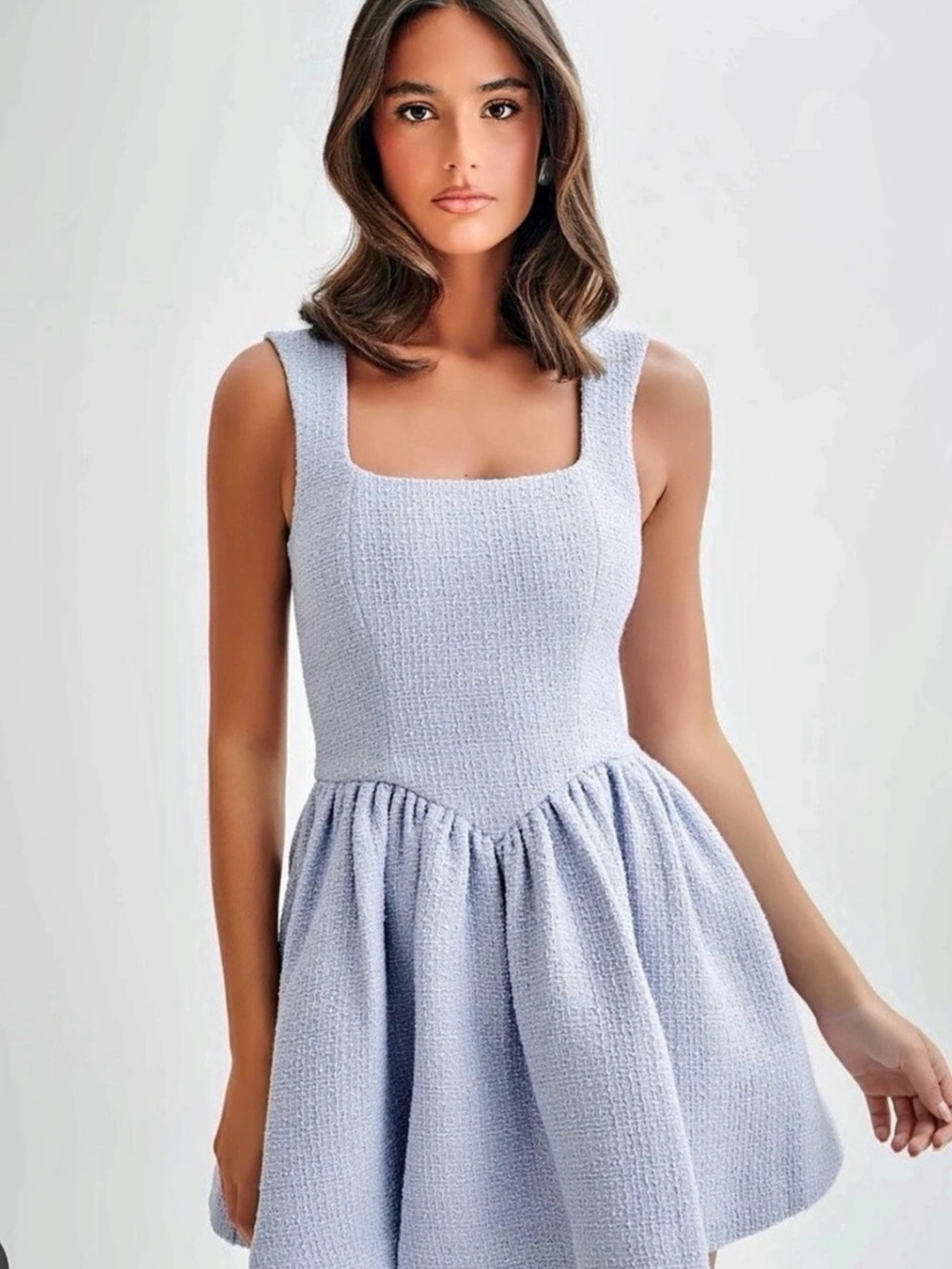 NWT MESHKI Tweed Mini Dress in Blue Size L